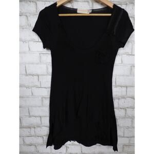 Johnny Was 4 Love and Liberty Black Crochet Lace Trim Tunic Top M NEW J730